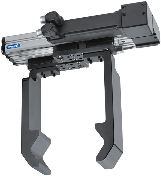 Am Großhubgreifer EGA lassen sich viele gängige Industrie-Servomotoren einsetzen, wodurch er sich besonders einfach in übergeordnete Anlagen einbinden lässt. (Bild: Schunk)