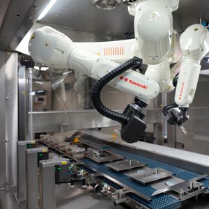 Vier Kawasaki-Roboter vom Typ RS007N und RS007L sind das Herzstück der Lösung.(Bild:  Kawasaki Robotics)