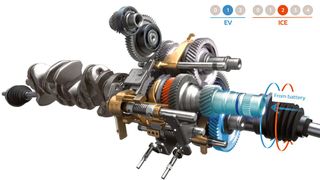 Kern des E-Tech-Antriebs von Renault ist ein Stirnradgetriebe, das ohne Kupplungen und Synchronringe auskommt und viele Fahrmodi bietet. (Bild: Renault)