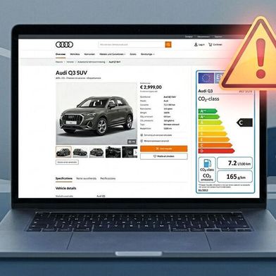 Fehlende Angaben gemäß der Pkw-EnVKV führen regelmäßig zu Unterlassungs- erklärungen. Achtung: Ist ein Oline-Inserat betroffen, sollten Händler alle digitalen Veröffentlichungen des betroffenen Fahrzeugs überprüfen. (Bild: Gemini / Gemini 3 Pro / KI-generiert)