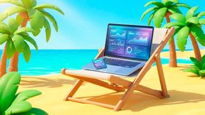 Ein Laptop am Strand ersetzt nicht die gewohnte Absicherung aus dem Büro. Wer vor der Abreise Passwörter, Updates und Backups prüft, schließt die größten Einfallstore von vornherein. (Bild: Gemini / KI-generiert)