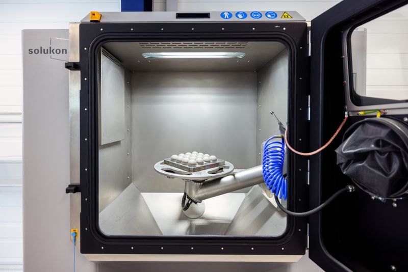 12: Die „Entpulverungs-Maschine“ Dieser Kasten dient dazu, die Pulverreste aus den Werkstücken zu entfernen. (Nicolas Zonvi (für Swiss m4m Center))