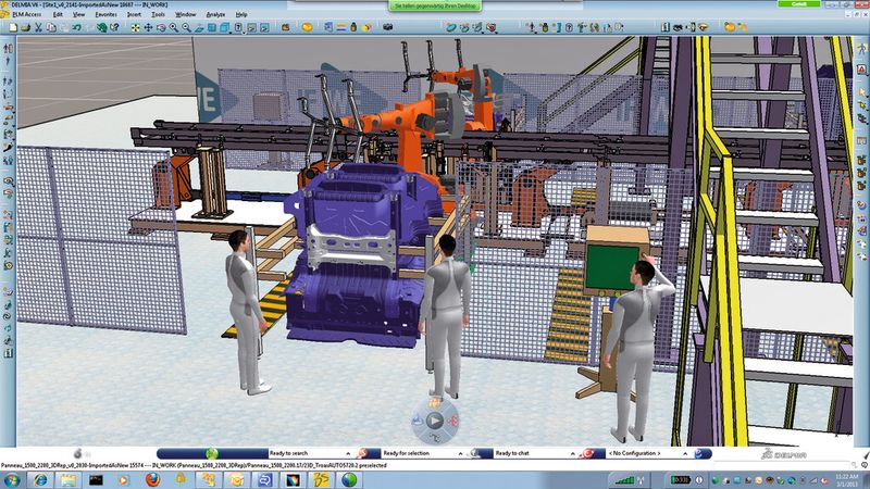 Bild 4: Besonders bei automatisierten Anlagen mit komplexer Mensch-Maschine-Interaktion lassen sich im virtuellen Modell die Lösungen schneller aufbauen. (Bild: Dassault Systèmes)