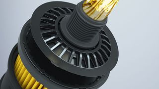 Der neue Ölfilter „Blue.on“ von Hengst feiert auf der IAA seine Weltpremiere. Er lässt sich auf herkömmliche Anschraubfilter-Schnittstellen anbringen. (Hengst)