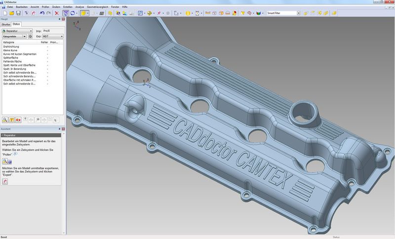 Die neue Version CAD-Doctor EX 6.1 verbessert die Geometrievereinfachung sowie die B-rep-Qualität beim Reverse Engineering und erweitert die Einsatzgebiete durch neue Schnittstellen. (Bild: Camtex)