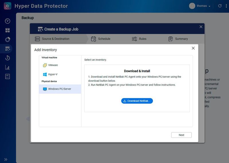 Inventar für die Sicherung von Servern und PCs mit Hyper Data Protector einrichten. (Bild: Joos – QNAP)
