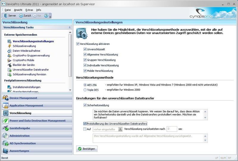 Mithilfe der Verschlüsselungseinstellungen lassen sich bestimmte Verschlüsselungstypen für die Anwender freigeben. (Archiv: Vogel Business Media)