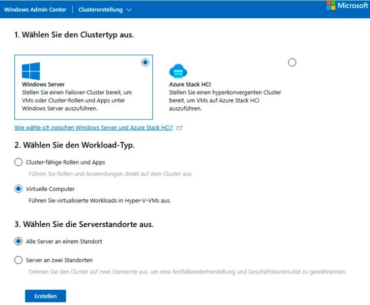 Installieren eines Clusters im Windows Admin Center auf Basis von Windows Server oder Azure Stack HCI/Azure Local. (Bild: Joos)
