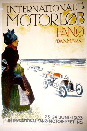 Historisches Werbeplakat für das Strandrennen 1923 auf der dänischen Insel Fanö. (Bild: Opel)