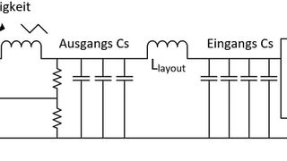 Bild 1: Der Schaltregler LTC3311 mit entsprechenden Ausgangskondensatoren sowie den Eingangskondensatoren eines angeschlossenen FPGAs. (Bild: ADI)
