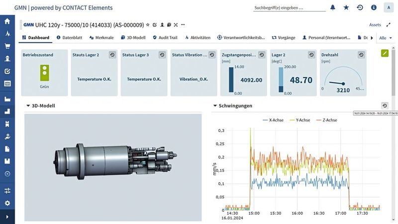 In Contact Elements werden alle Spindeldaten visualisiert, inklusive des Schwingungs-Fingerabdrucks. (Bild: GMN)