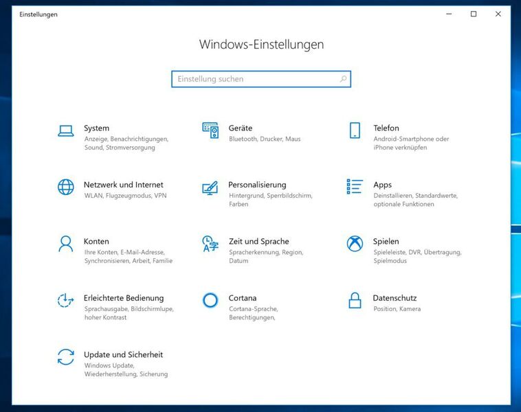 Schritt 1: Öffnen Sie die Windows-10-Einstellungen und wählen Sie hier „Update und Sicherheit“. (Rentrop / Microsoft)