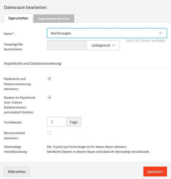 Bei den Einstellungen zu den Datenräumen lässt sich unter anderem die Dateiversionierung aktivieren. (IAIT)