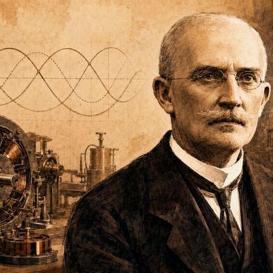 Friedrich August Haselwander setzte 1887 in Offenburg einen frühen dreiphasigen Synchrongenerator praktisch ein. Wirtschaftlich profitierte der Erfinder von seiner Pionierarbeit jedoch kaum. (Bild: Dall-E / KI-generiert)