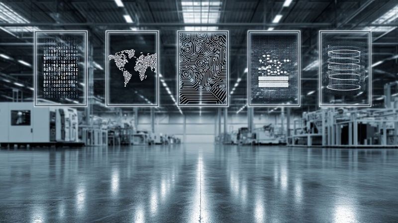 Die Studie von Revalize zeigt: KI-Widerstand, Fachkräftemangel, geopolitische Risiken und der digitale Produktpass prägen die Fertigung 2026. Unternehmen bündeln Systeme und setzen stärker auf Daten.(Bild:  KI-generiert)