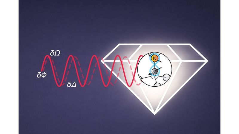 Forschende des MIT haben einen Quantensensor entwickelt, der mehrere physikalische Größen mit hoher Auflösung messen kann. Der Sensor basiert auf sogenannten Stickstoff-Vakanz-Zentren in Diamanten, bei denen ein Kohlenstoffatom im Kristallgitter des Diamanten durch ein Stickstoffatom ersetzt ist und ein benachbartes Atom fehlt, wodurch ein elektronischer Spin entsteht, der empfindlich auf äußere Einflüsse reagiert.(Bild:  Takuya Isogawa)