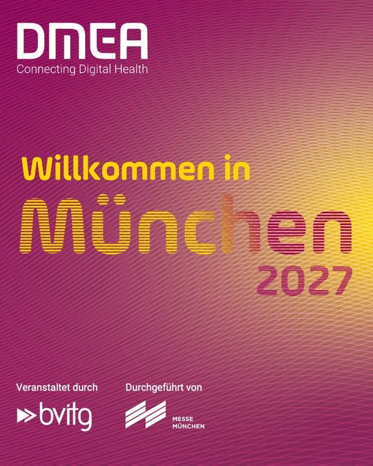 Die DMEA findet vom  13. bis 15. April 2027 in der Messe München statt.(Bild:  Messe München)