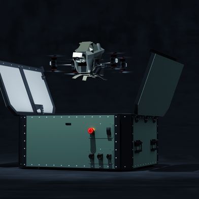 The SecuriDrone Interceptor Iron Drone captures unauthorised UAVs with a net and recovery parachute, extending Securiton’s multilayer Fortress system for airspace and perimeter protection. (Source: Securito)
