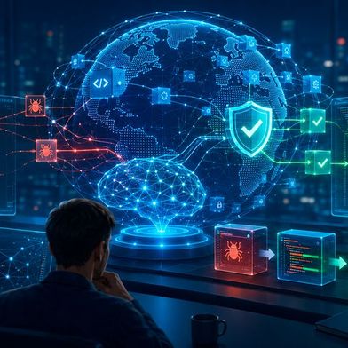 „Patch the Planet“: Die von OpenAI gestartete Initiative soll mittels KI-gestützter Sicherheitsanalyse Open-Source-Maintainer entlasten, indem potenzielle Schwachstellen vor der Weitergabe an Projekte von Experten geprüft und in belastbare Patches überführt werden.  (Bild: Dall-E / KI-generiert)