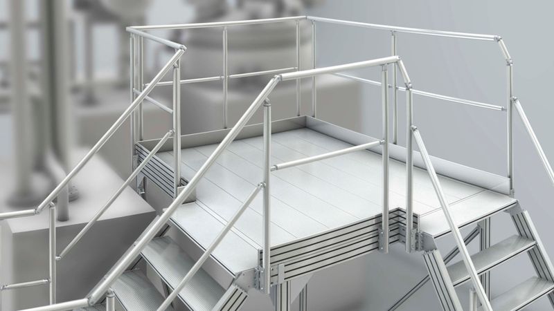 Modular constructions enable flexible modification. That applies to larger structures such as stairways and platforms, too. And that means aerospace and defence companies can reconfigure their maintenance platforms fast (item)
