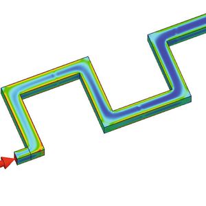 Mit Moldex3D R12 analysierte lokale Pulverkonzentration für den PIM-(powder injection molding) Prozess zur Herstellung des Grünteils.