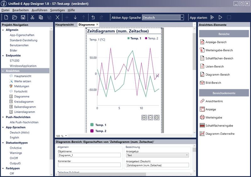 Unified-E ist eine Softwarelösung, mit dem Maschinen und Anlagen via Smartphone bedient werden können. Mit dem App-Designer reduzieren sich die Aufwände einer individuellen HMIApp Entwicklung erheblich, weil alle App-Ansichten und Push-Nachrichten im Editor definiert werden. Es sind keine App-Programmierkenntnisse erforderlich; die Bedien-App läuft anschließend automatisch auf den Smartphone-Systemen iOS, Android und Windows Phone. Für die verschlüsselte Kommunikation wird ein Gateway-PC als Bindeglied zwischen Smartphone und SPS eingesetzt, welcher auch den Benutzerzugriff überwacht. Bereits heute gibt es diverse Unified-E Endpunkt-Adapter, zum Beispiel für die S7-, ControlLogix-, Modbus- oder auch OPC-UA-Schnittstelle.  Unified-E auf der SPS IPC Drives 2017: Halle 6, Stand 100 (Bild: Unified-e)