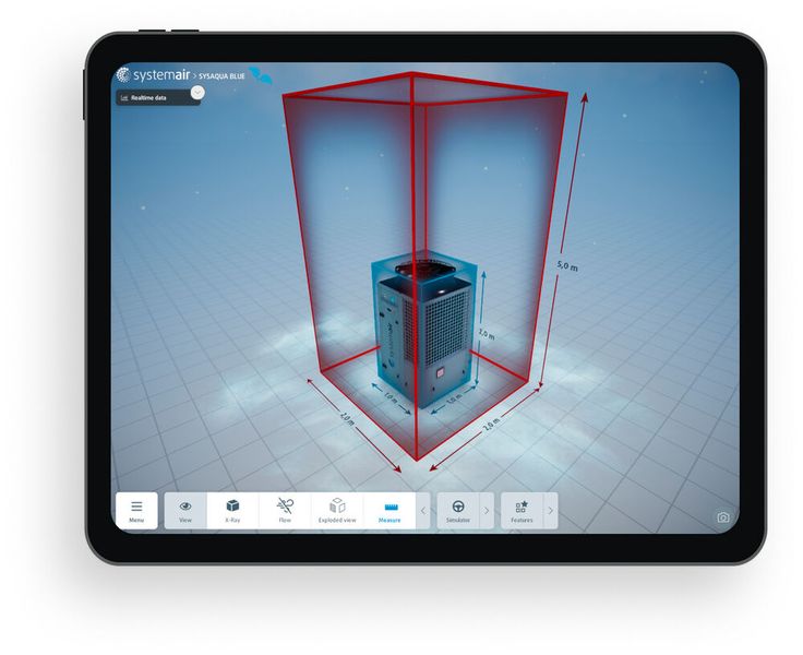 Mit den Extended-Reality-Anwendungen lassen sich Kühlanlagen oder Klimageräte frei im Raum platzieren, Luftströme simulieren oder Prozesse visualisieren – alles ohne Transport- oder Montageaufwand.  (Bild: Systemair)