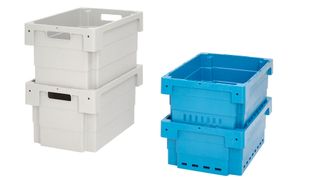 Die volumenreduzierbaren Drehstapelbehälter von Bito werden ab dem ersten Quartal 2026 auch in den Maßen 600 Millimeter × 400 Millimeter × 220 Millimeter zu haben sein. (Bild: Bito)