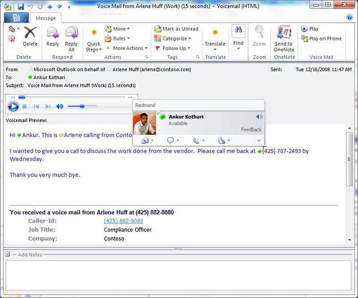 Voice Mail Preview zeigt eine Vorschau von Voice-Mails direkt in Outlook an. (Archiv: Vogel Business Media)