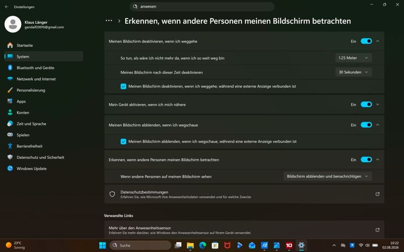 Das Expertbook Ultra unterstützt die unterschiedlichen Anwesenheitserkennungsfunktionen von Windows 11. Frühere waren hier eigene Tools notwendig. (Bild: Vogel IT-Medien)