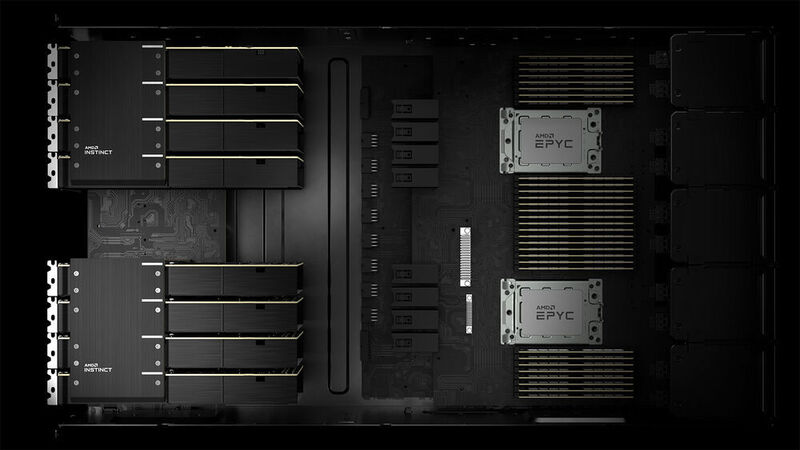 Northern Data hat mindestens 4366 Single-Socket-Server von Gigabyte geordert, die mit den Prozessoren „AMD Epyc 7402P“ ausgestattet sind sowie mit acht „M150“-GPUs.  (AMD)