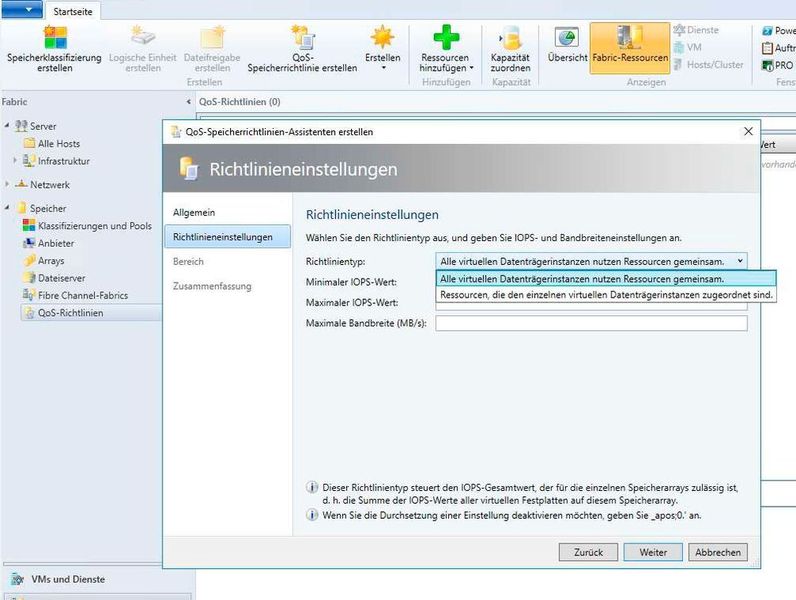 Beim Einsatz von Speicherrichtlinien sollte auch SCVMM zum Einsatz kommen. Hier lassen sich alle Richtlinien zentral verwalten. (Joos / Microsoft)