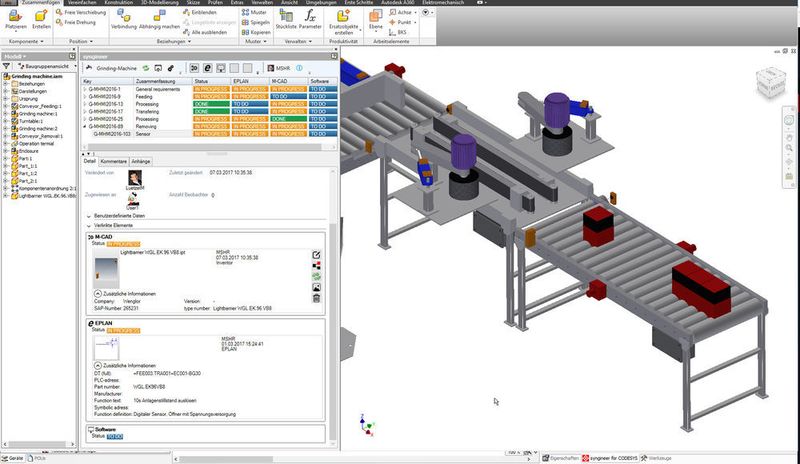 Durch die Integration der Autodesk Inventor Oberfläche können die 3D-Modelle per drag & drop mit dem Syngineer verknüpft werden.  (Eplan)