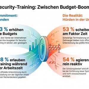 Der gute Wille ist da: Unternehmen erhöhen ihre Budgets für Security-Trainings und erlauben die Schulungen auch während der Arbeitszeit. Dennoch scheitert die Umsetzung häufig daran, dass die Trainings im vollgepackten Arbeitstag nicht untergebracht werden können.(Bild:  Gemini / KI-generiert)