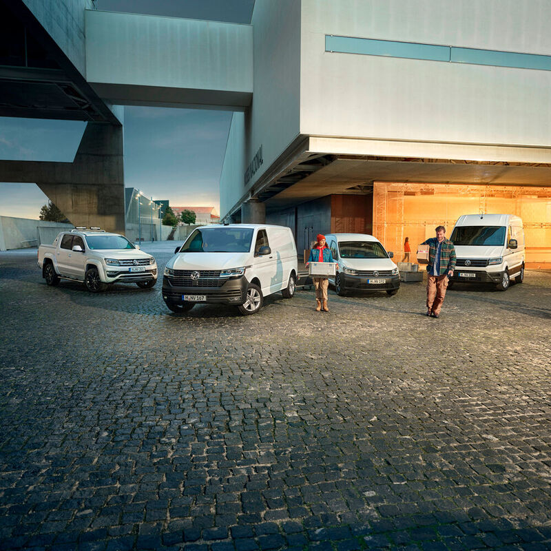 Das Portfolio von Volkswagen Nutzfahrzeuge: Amarok, Caddy, Transporter und Crafter.