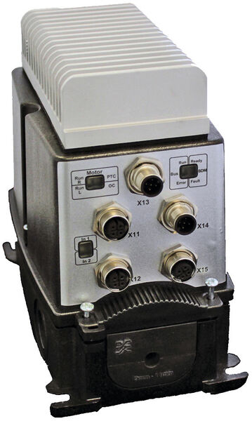 Mono-Switch FieldPower Antrieb auf Basis der „FieldPower-Box“. Das Gerät besitzt eine interne Steuerungslogik und kann ohne übergeordnete Anlagensteuerung betrieben werden. Die Sensorik wird direkt am Motorstarter angeschlossen. (MSF Vathauer)