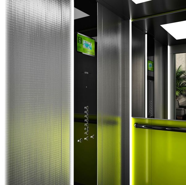 Otis setzt bei seiner neuen Aufzuggeneration auf das intelligente eView-Display. Es ist per GSM mit dem Internet verbunden und beinhaltet neben einer visuellen Notruffunktion weitere Funktionalitäten.  (Bild: Otis)