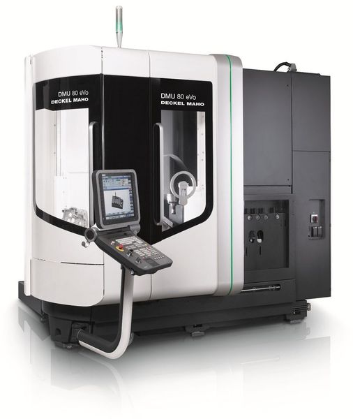 Die DMU 80 eVo mit Palettenwechsler überzeugt durch bis zu 5-achsiges Simultanbearbeiten auch grösserer Stückzahlen respektive Losgrössen. (Bild: Mori Seiki)