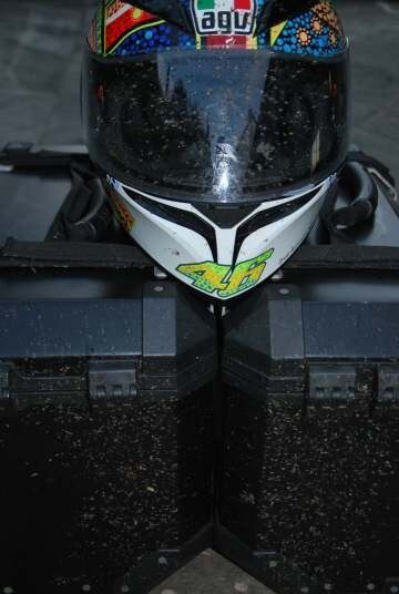 So viel Fliegendreck kann man sich nach 500 Tageskilometern einfangen. (Foto: Stephan Maderner)