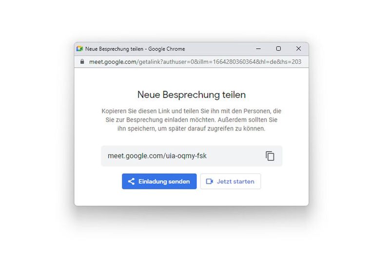 In Sekundenschnelle kann im Webbrowser über Google Mail (Gmail) eine neue Videokonferenz erstellt werden. (Bild: Joos)