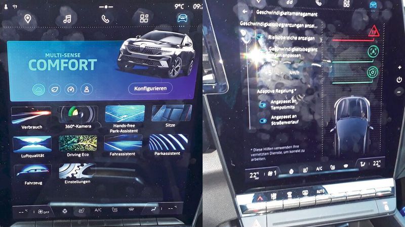 Der große zentrale Touchscreen bereitet die jeweiligen Themen und Funktionen übersichtlich auf. Die Sprachsteuerung und Routenführung des Navis funktionieren dank Google Assist deutlich besser als bei anderen (teureren) Fahrzeugen. Analog diesen aber ist der Screen binnen kürzester Zeit mit Fingerabdrücken und Staubflusen übersät. (Bild: Dominsky – VCG)