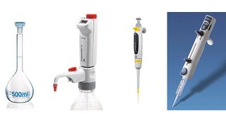 Abb. 1: Messkolben, Dispenser, Handystep Touch, Transferpette Facelift mit entsprechender Kennzeichnung (Brand)