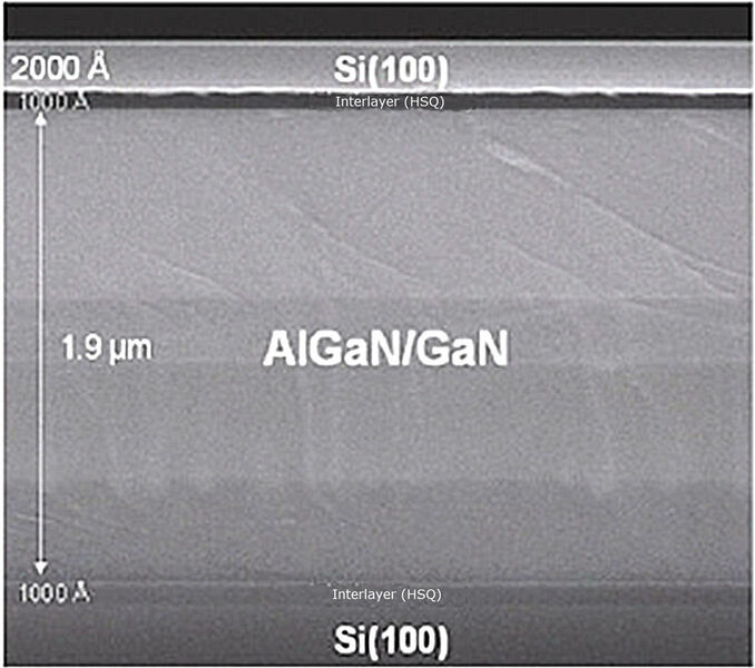 Rasterelektronenmikroskopische Aufnahme eines Si-GaN-Si-Wafers (Bild: Vishay)