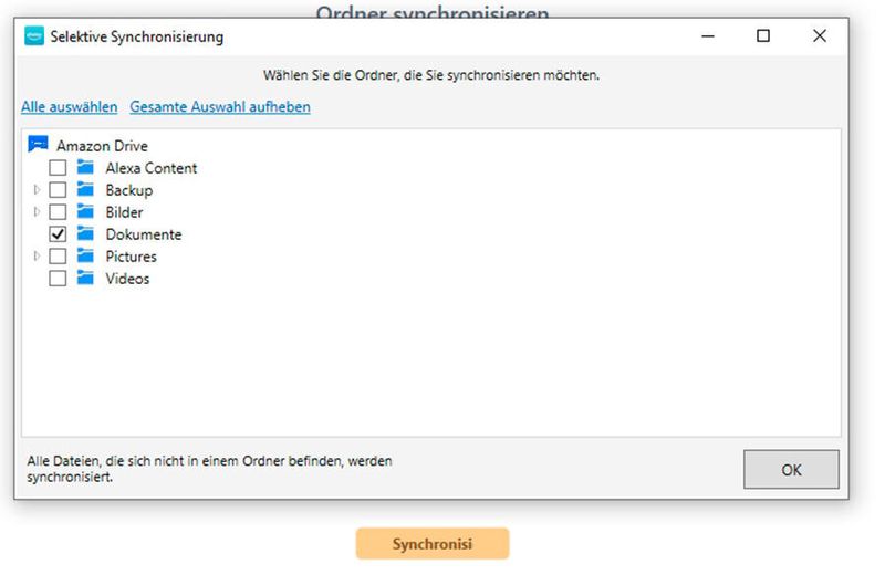 Konfigurieren der Synchronisierung zwischen Amazon Drive und MS Windows oder macOS. (Amazon/Joos)