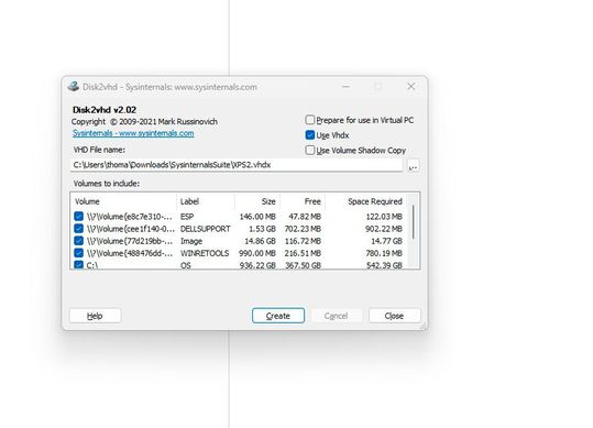Erstellen virtueller Festplatten mit Disk2vhd.(Bild:  Joos (Screenshot))