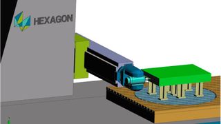 The new tools introduced in Hexagon’s Edgecam software focus on 6-axis machines equipped with two rotary axes on the head and one rotary table. (Hexagon)