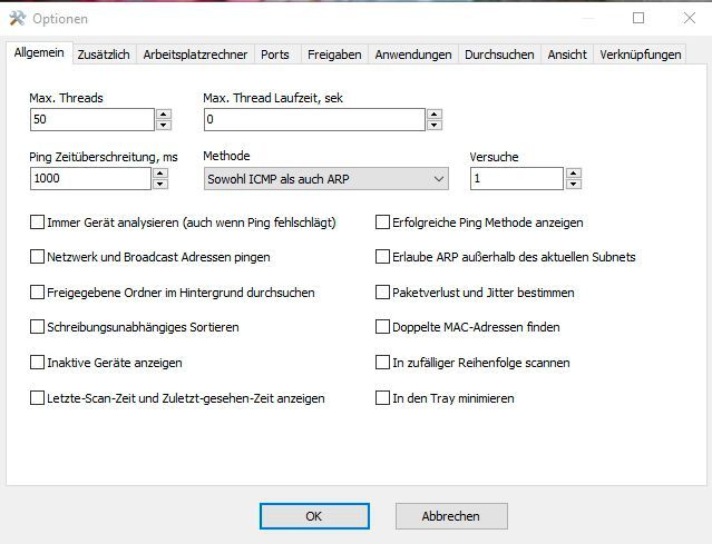 In den Einstellungen kann jeder Benutzer SoftPerfect Network Scanner an seine Anforderungen anpassen. (Bild: SoftPerfect / Joos)