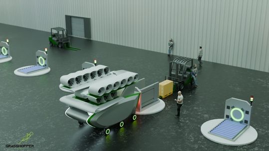 Die CLS-Infrastruktur dient als Dockingstation und automatisiert alle Prozesse nach der Landung.(Bild:  Grasshopper Air Mobility)