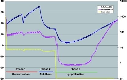 Abb. 3 Konzentration und Lyophilisation von wässrigen Proben mit der Baseline-Methode (Versuch 1 aus Tabelle 1). (Archiv: Vogel Business Media)
