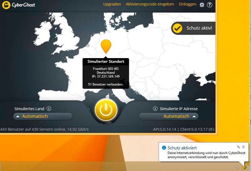Mit CyberGhost lassen sich Windows-Rechner zuverlässig vor Angreifern aus Hotspots schützen. (Joos / CyberGhost)